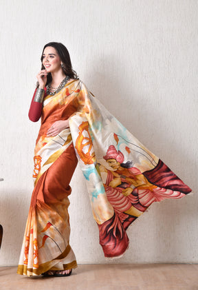Handcrafted Hand-Painted Tussar Silk Saree – Bhasha Bharat