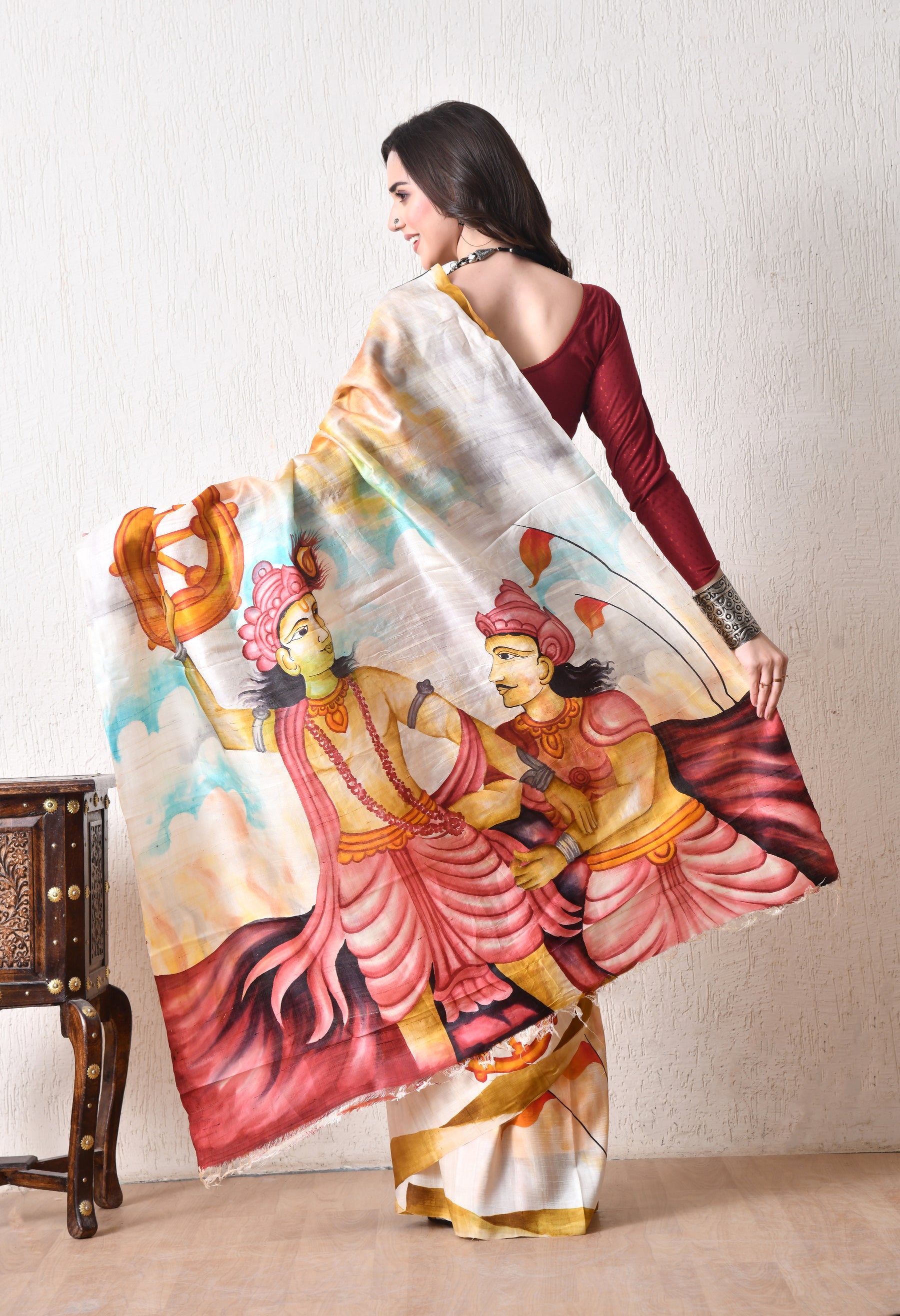 Handcrafted Hand-Painted Tussar Silk Saree – Bhasha Bharat
