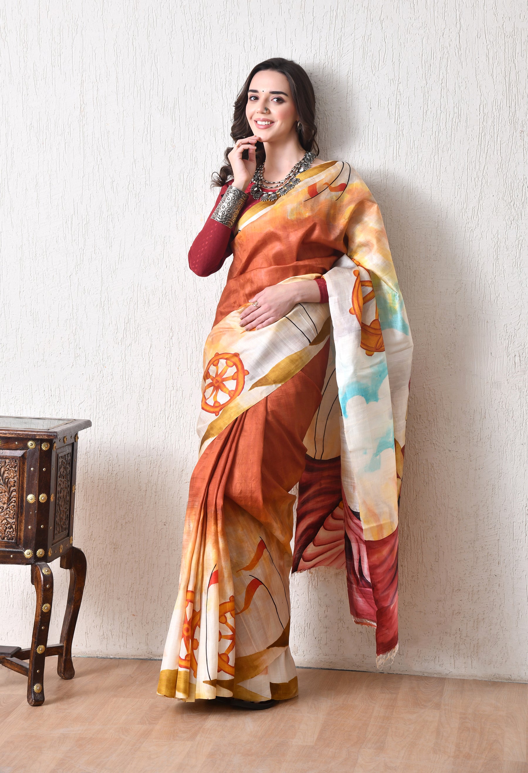 Handcrafted Hand-Painted Tussar Silk Saree – Bhasha Bharat