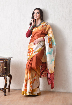 Handcrafted Hand-Painted Tussar Silk Saree – Bhasha Bharat