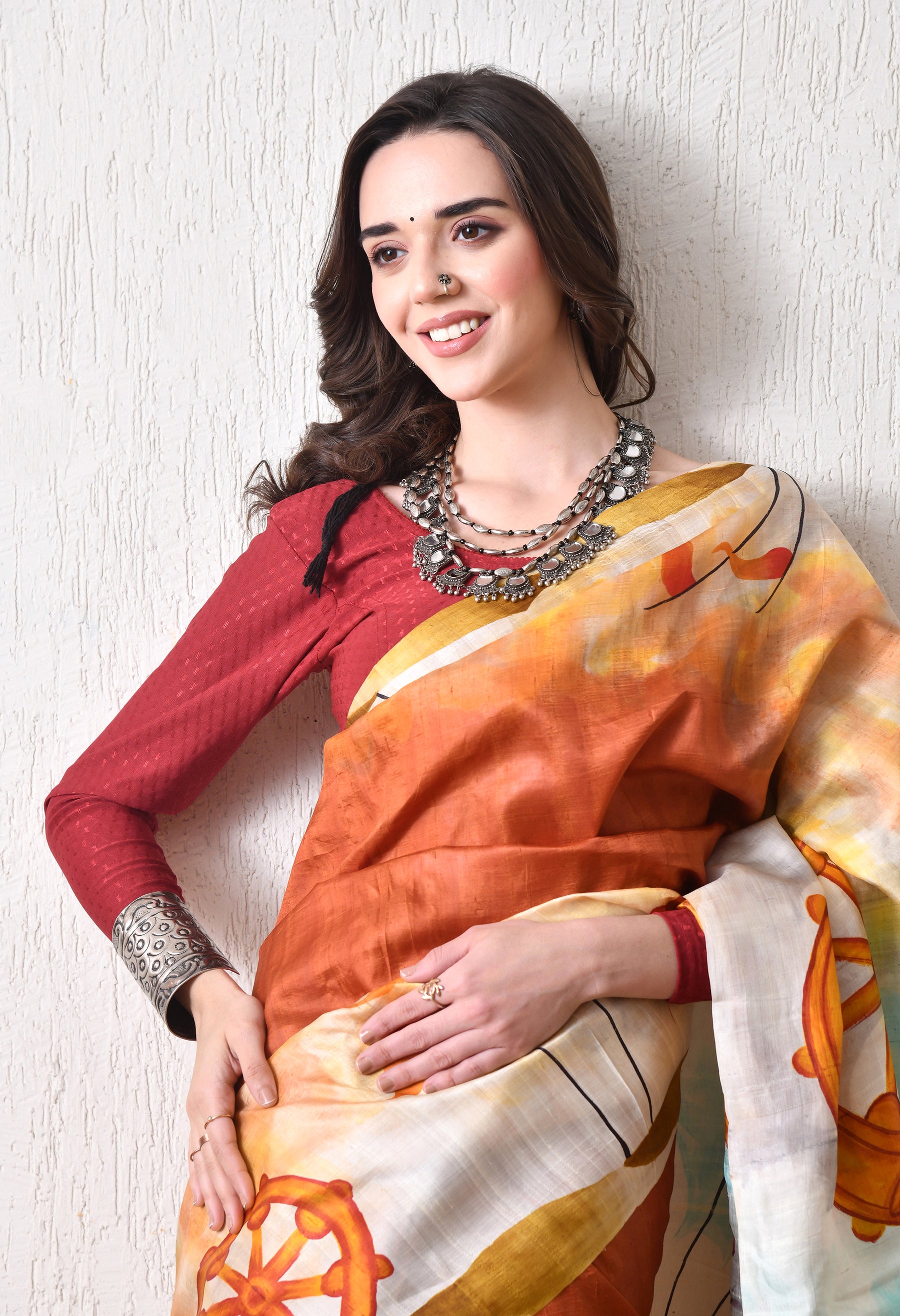 Handcrafted Hand-Painted Tussar Silk Saree – Bhasha Bharat
