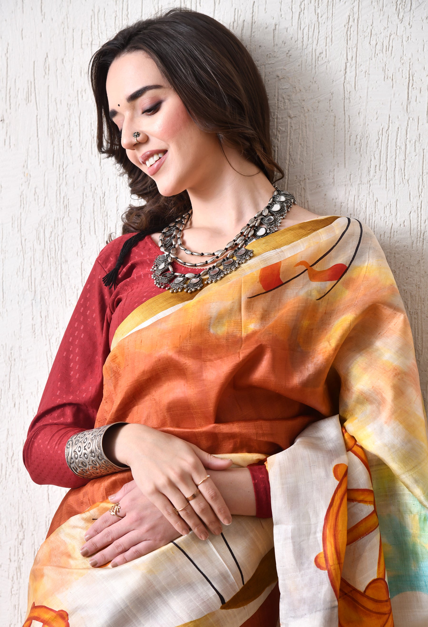 Handcrafted Hand-Painted Tussar Silk Saree – Bhasha Bharat
