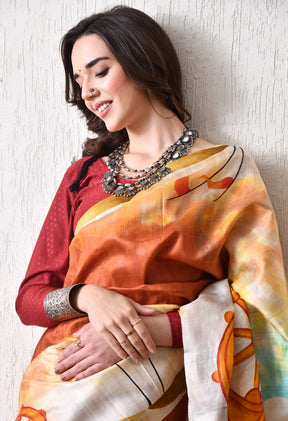 Handcrafted Hand-Painted Tussar Silk Saree – Bhasha Bharat