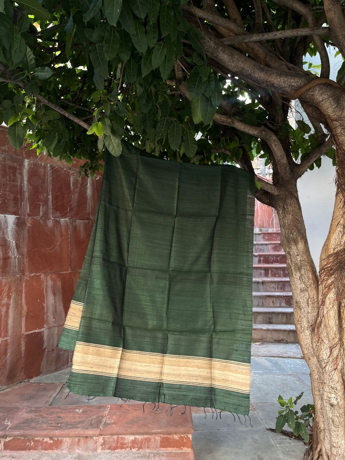 Handwoven Tussar Silk Dupatta Green Colour