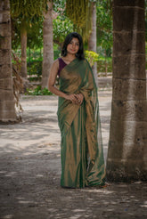 Elegant Handwoven Green Tissue Cotton Saree – Traditional Indian Wear