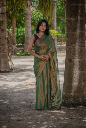 Elegant Handwoven Green Tissue Cotton Saree – Traditional Indian Wear