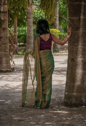 Elegant Handwoven Green Tissue Cotton Saree – Traditional Indian Wear