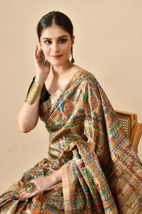 Elegant Handwoven eco-friendly pure tussar silk saree of 6.5 mtr length. Dry clean recommended to maintain quality. Ideal for online shopping.