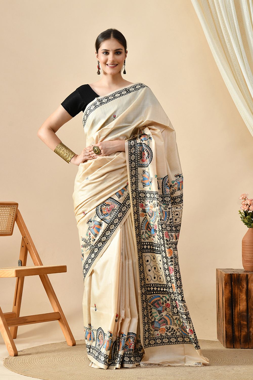 Elegant handwoven pure tussar silk saree, 6.5 mtr in length, ideal for dry cleaning. Buy eco-friendly tussar saree online