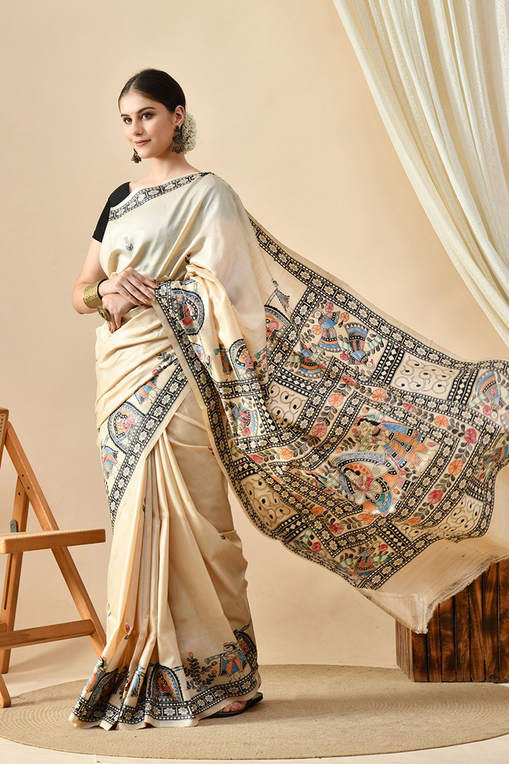 Elegant handwoven pure tussar silk saree, 6.5 mtr in length, ideal for dry cleaning. Buy eco-friendly tussar saree online