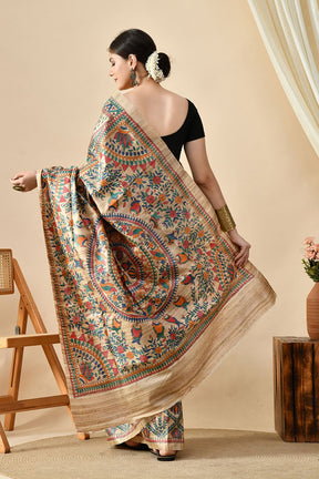 Handwoven eco-friendly pure tussar silk saree of length 6.5 mtr. Perfect for online shopping and uses natural dye. Dry clean recommended.