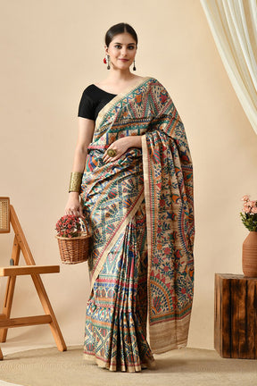 Handwoven eco-friendly pure tussar silk saree of length 6.5 mtr. Perfect for online shopping and uses natural dye. Dry clean recommended.