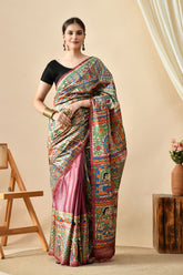 Eco-friendly pure tussar silk saree, handwoven with natural dye, 6.5m length. Purchase online for a luxurious, quality fabric. Dry clean recommended.