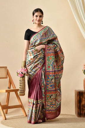 Eco-friendly pure tussar silk saree, handwoven with natural dye, 6.5m length. Purchase online for a luxurious, quality fabric. Dry clean recommended.