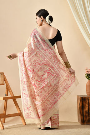 Handwoven eco-friendly pure tussar silk saree in natural dye, 6.5 mtrs long, dry clean recommended