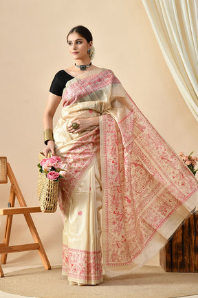 Handwoven eco-friendly pure tussar silk saree in natural dye, 6.5 mtrs long, dry clean recommended