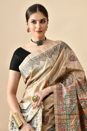 Handwoven pure tussar silk saree in natural dye, 6.5 meters long, perfect for dry clean care