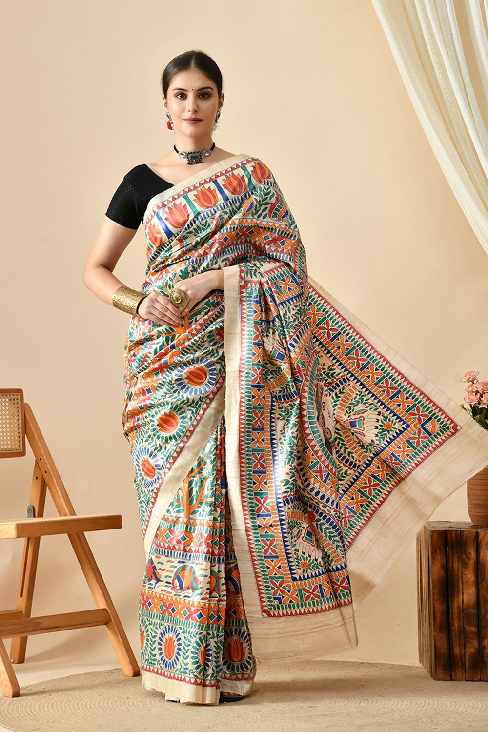 Elegant handwoven eco-friendly tussar silk saree of 6.5 meters length, ideal for dry clean. Buy this pure tussar silk saree online.