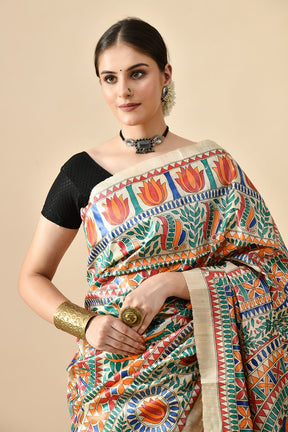 Elegant handwoven eco-friendly tussar silk saree of 6.5 meters length, ideal for dry clean. Buy this pure tussar silk saree online.