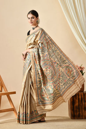 Handwoven eco-friendly pure tussar silk saree, ideal for dry clean, available for online shopping