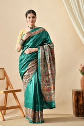 Elegant eco-friendly handwoven tussar silk saree in natural dye, 6.5 mtr length. Shop online, dry clean recommended for care.