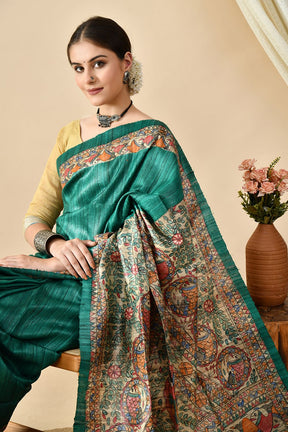 Elegant eco-friendly handwoven tussar silk saree in natural dye, 6.5 mtr length. Shop online, dry clean recommended for care.