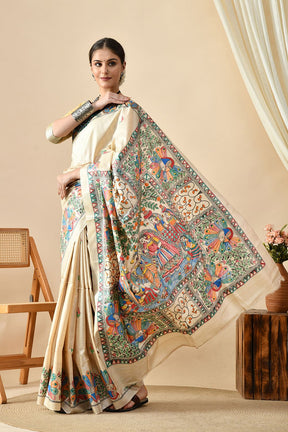 Handwoven pure tussar silk saree, eco-friendly, dry clean recommended, 6.5 meters long, available for online purchase
