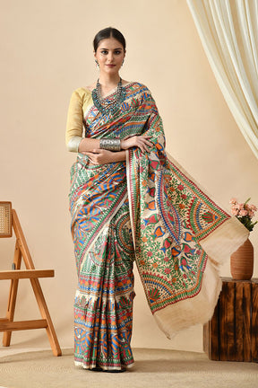 Eco-friendly handwoven pure tussar silk saree with natural dye, 6.5 mtr length, recommended dry clean to maintain quality.