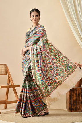 Eco-friendly handwoven pure tussar silk saree with natural dye, 6.5 mtr length, recommended dry clean to maintain quality.