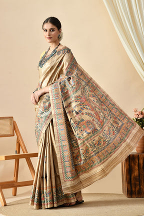 Image of a 6.5 mtr long handwoven pure tussar silk saree - eco-friendly and ideal for dry clean. Buy and shop eco tussar saree online.