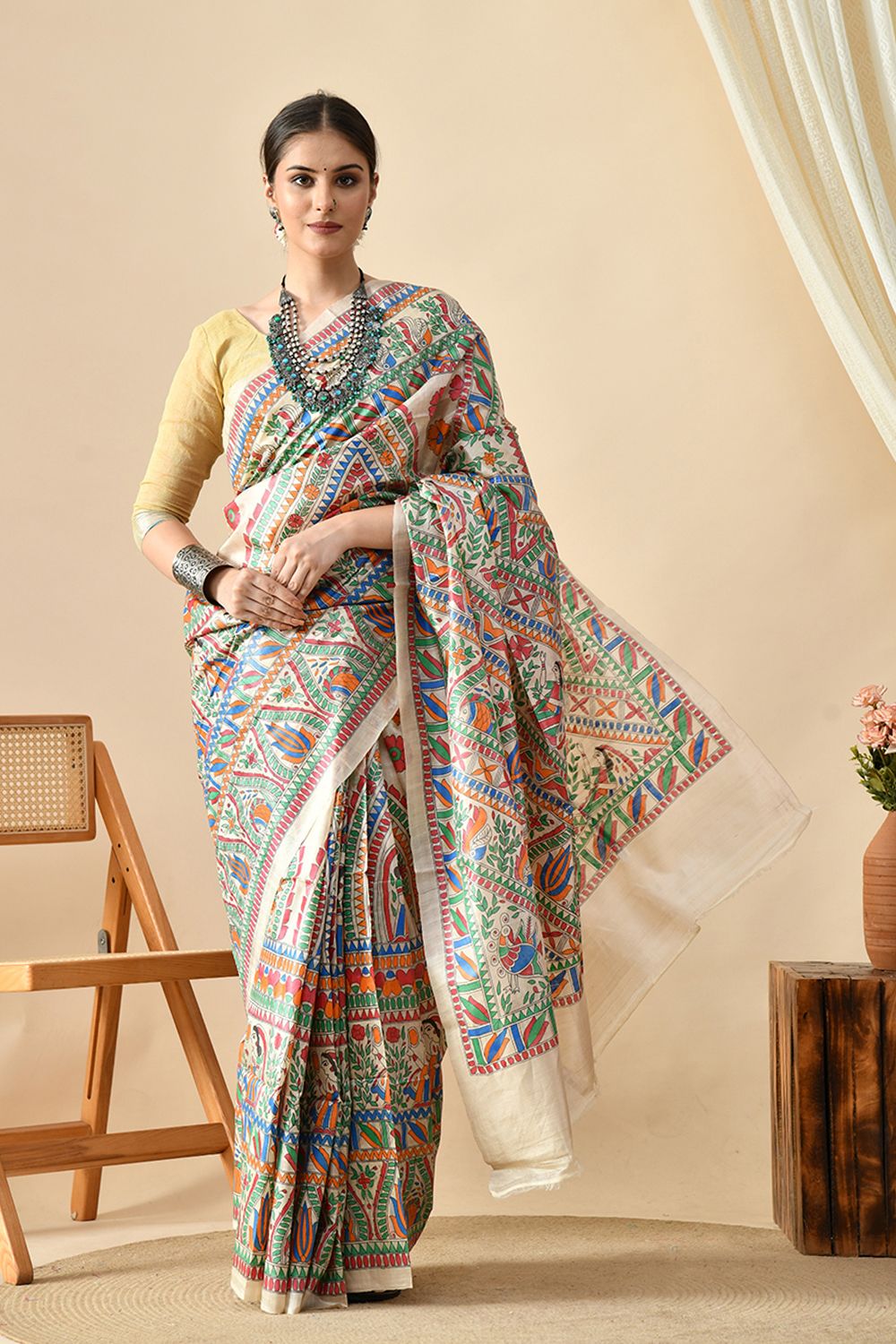 Handwoven pure Tussar Silk saree, 6.5 mtr in length, eco-friendly, recommended dry clean, perfect to buy online
