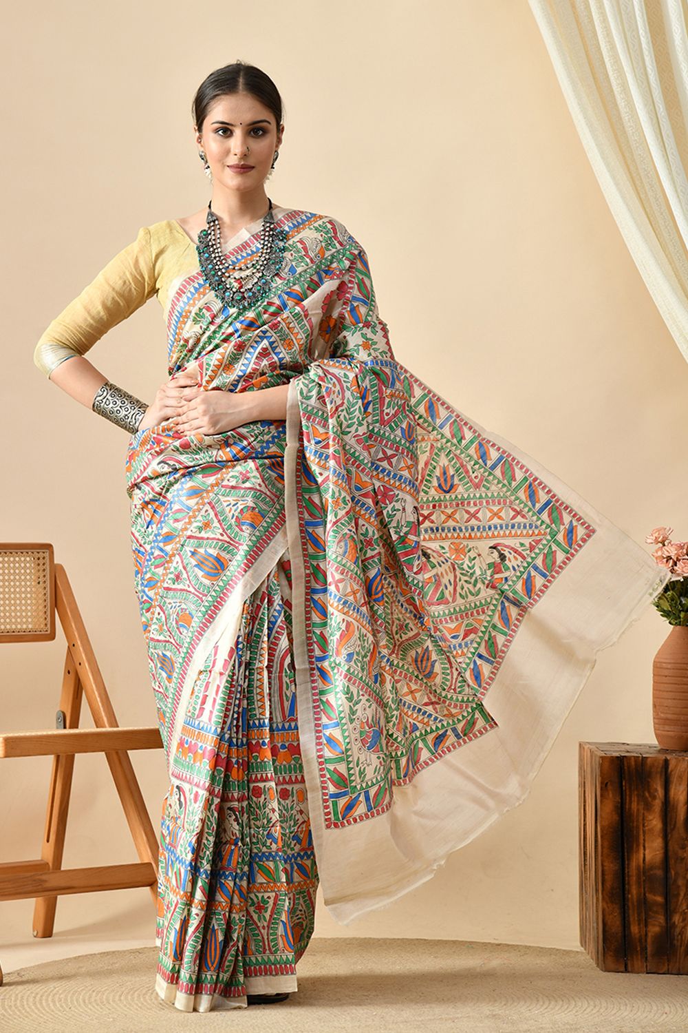 Handwoven pure Tussar Silk saree, 6.5 mtr in length, eco-friendly, recommended dry clean, perfect to buy online