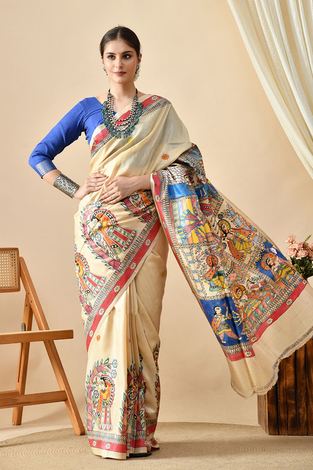 Elegant eco-friendly pure tussar silk saree handwoven in length of 6.5 meters, recommended dry clean for care, perfect to shop online.