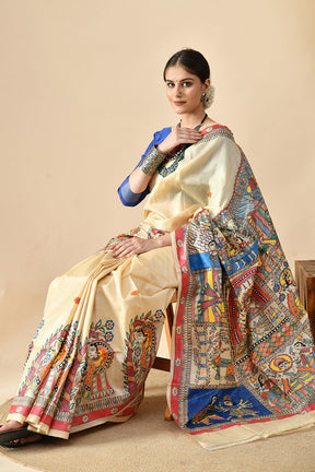 Elegant eco-friendly pure tussar silk saree handwoven in length of 6.5 meters, recommended dry clean for care, perfect to shop online.