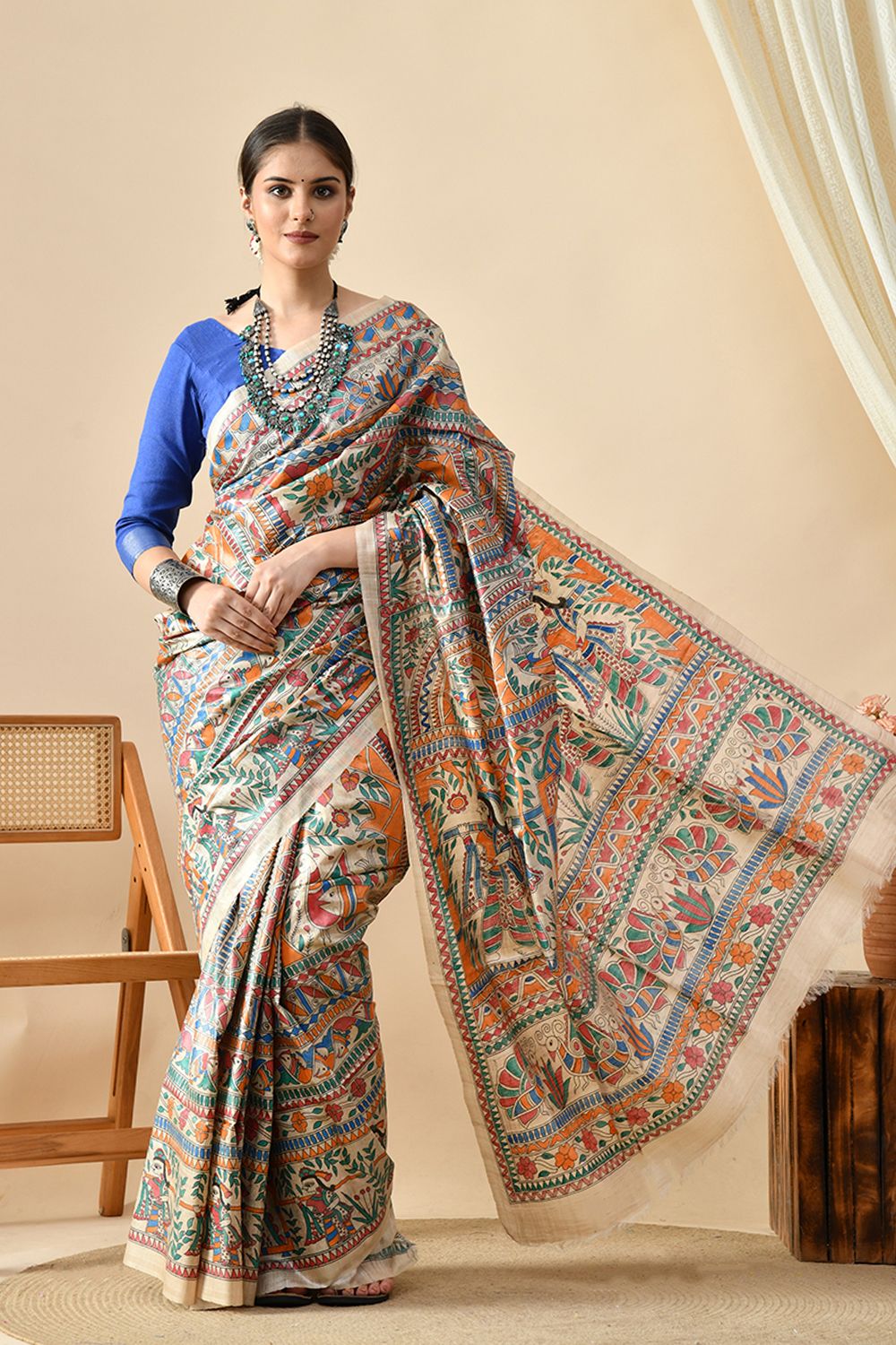 Tradition Embraces Trend: Authentic Madhubani Handwoven Tussar Silk Saree
