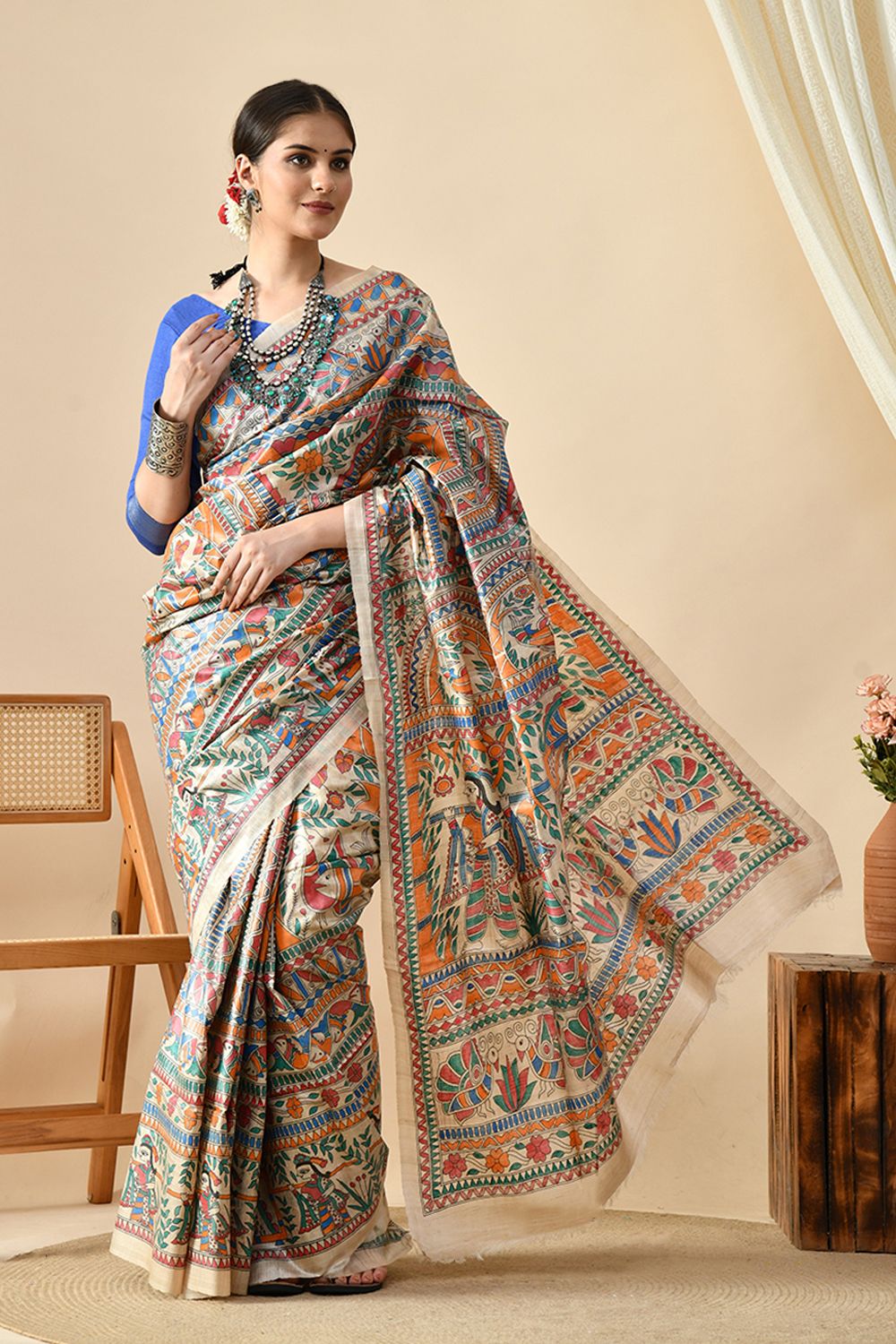 Tradition Embraces Trend: Authentic Madhubani Handwoven Tussar Silk Saree