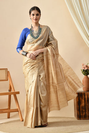 Eco-Luxury Style Statement: Handwoven Desi Tussar Silk Saree
