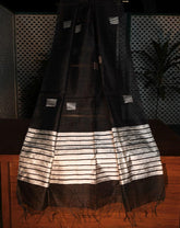 Black Silk Duppata Block weaved With White border