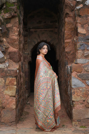 Handloom Tussar Silk Madhubani Saree: Rust Tone with Traditional Motif