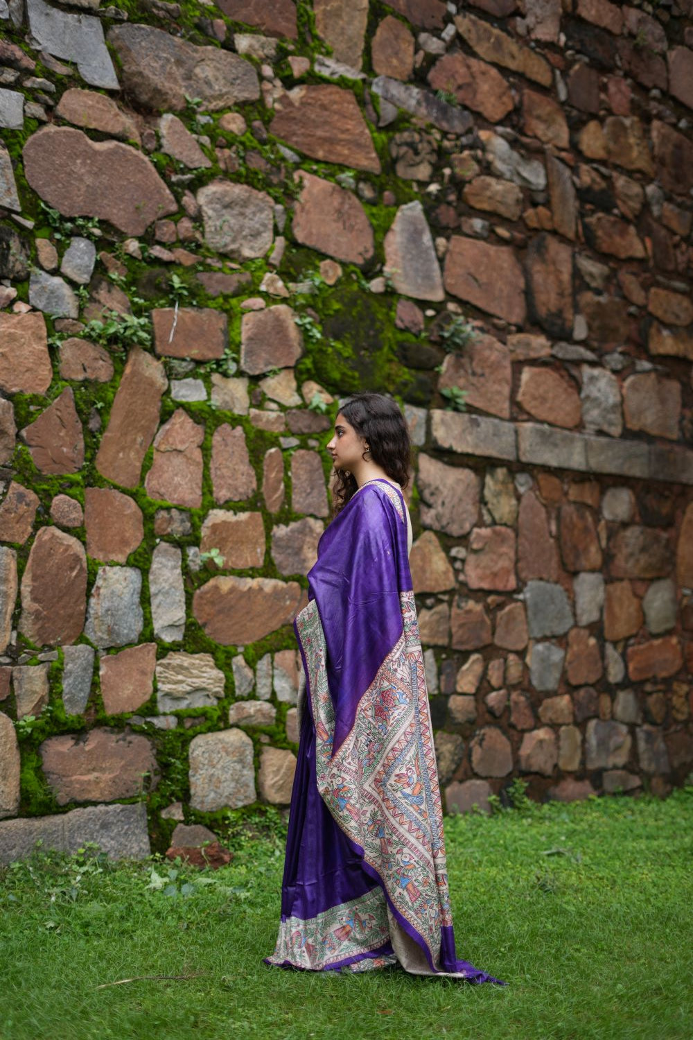 Blue Colour Madhubani Saree: Handloom Tussar Giccha Silk Saree with Traditional Painting Motifs