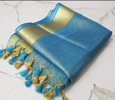 Sky Blue Tissue Linen Saree: Timeless Elegance