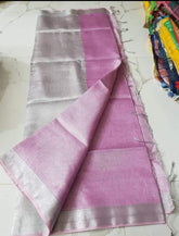 Mauve Shaded Tissue Linen Saree Sustainable Silver Elegance