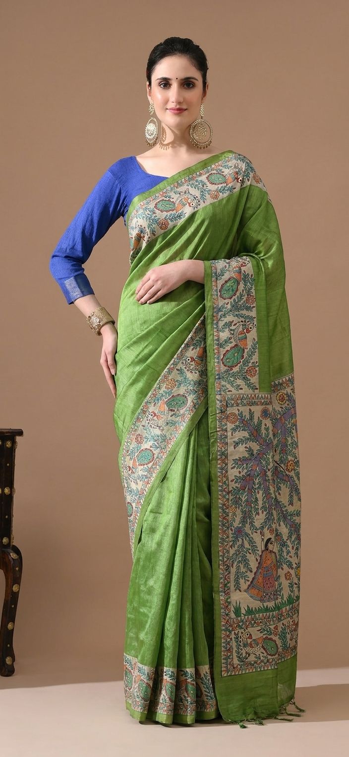Green Madhubani Silk Saree