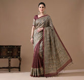 Maroon Madhubani Silk Saree