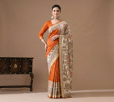 Rust Orange Madhubani Silk Saree