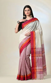 Yellow Maheshwari Silk Saree with Magenta Zari Border