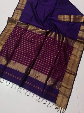 Royal Purple Maheshwari Silk Saree with Handwoven Gold Zari Border