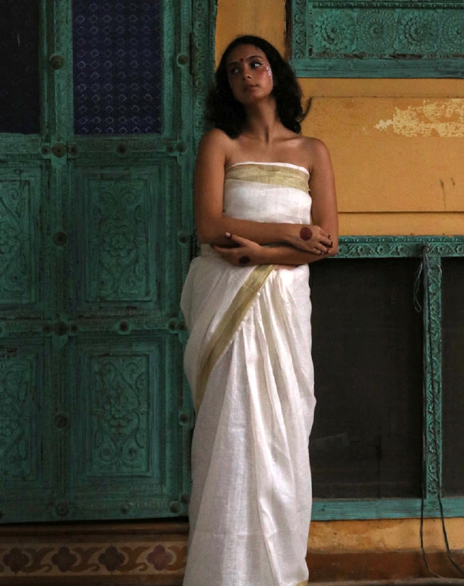 White Linen Saree: Elegance in Blush