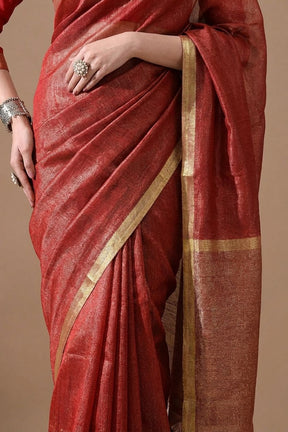 Handwoven Copper Brown Tissue Linen Saree – Bhasha Bharat