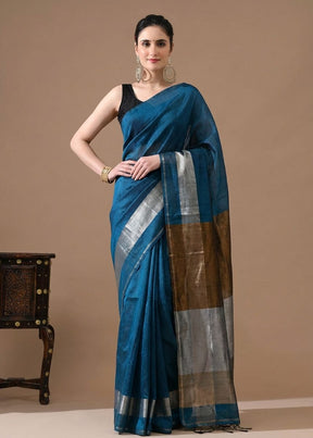 LINEN SILK BLUE COLOUR SAREE AND CONTRST BORDER